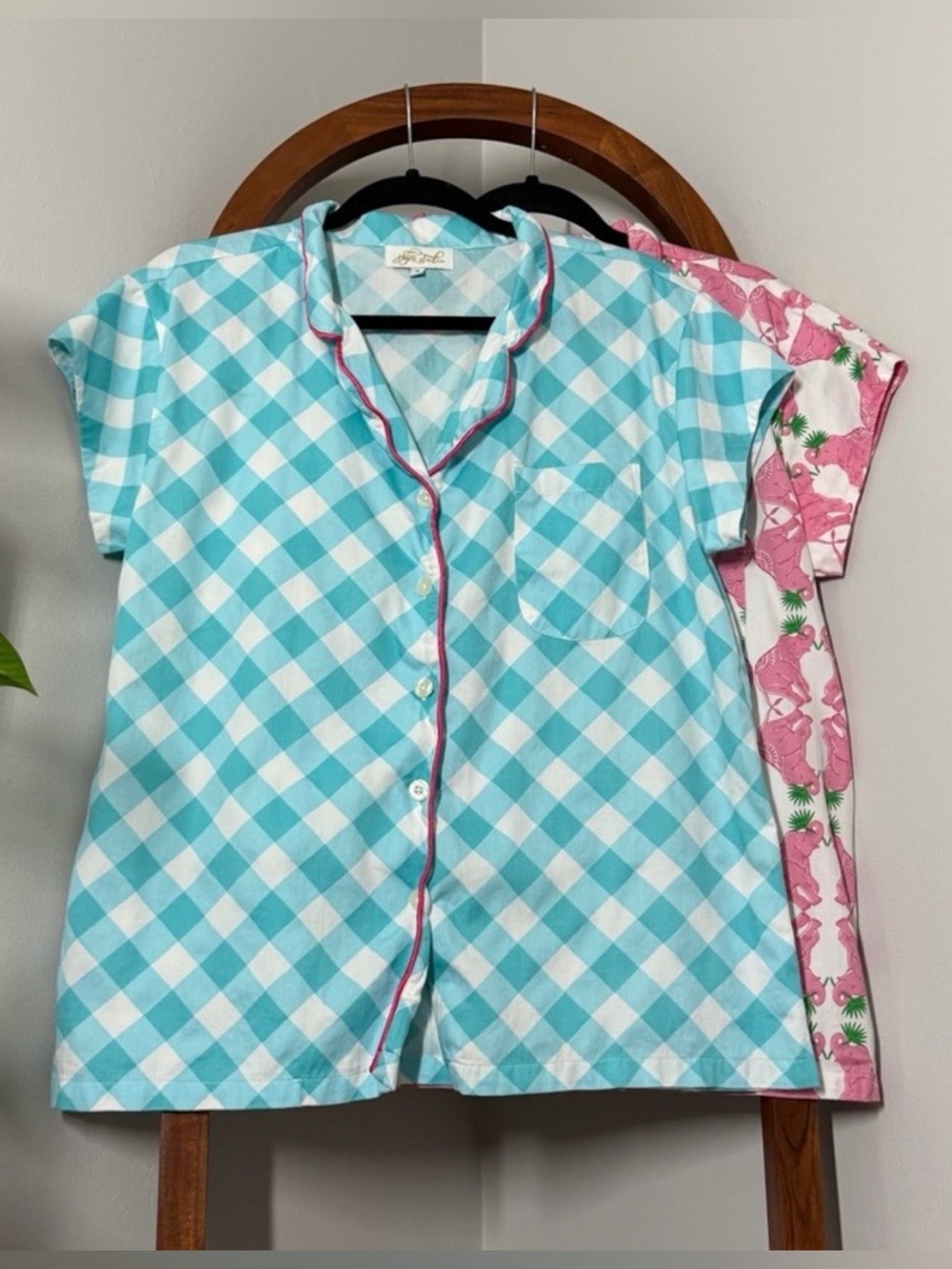 Jayes Studio MEDIUM 10/12 Lot of Two Pink Blue Short Sleeve Pajama Tops